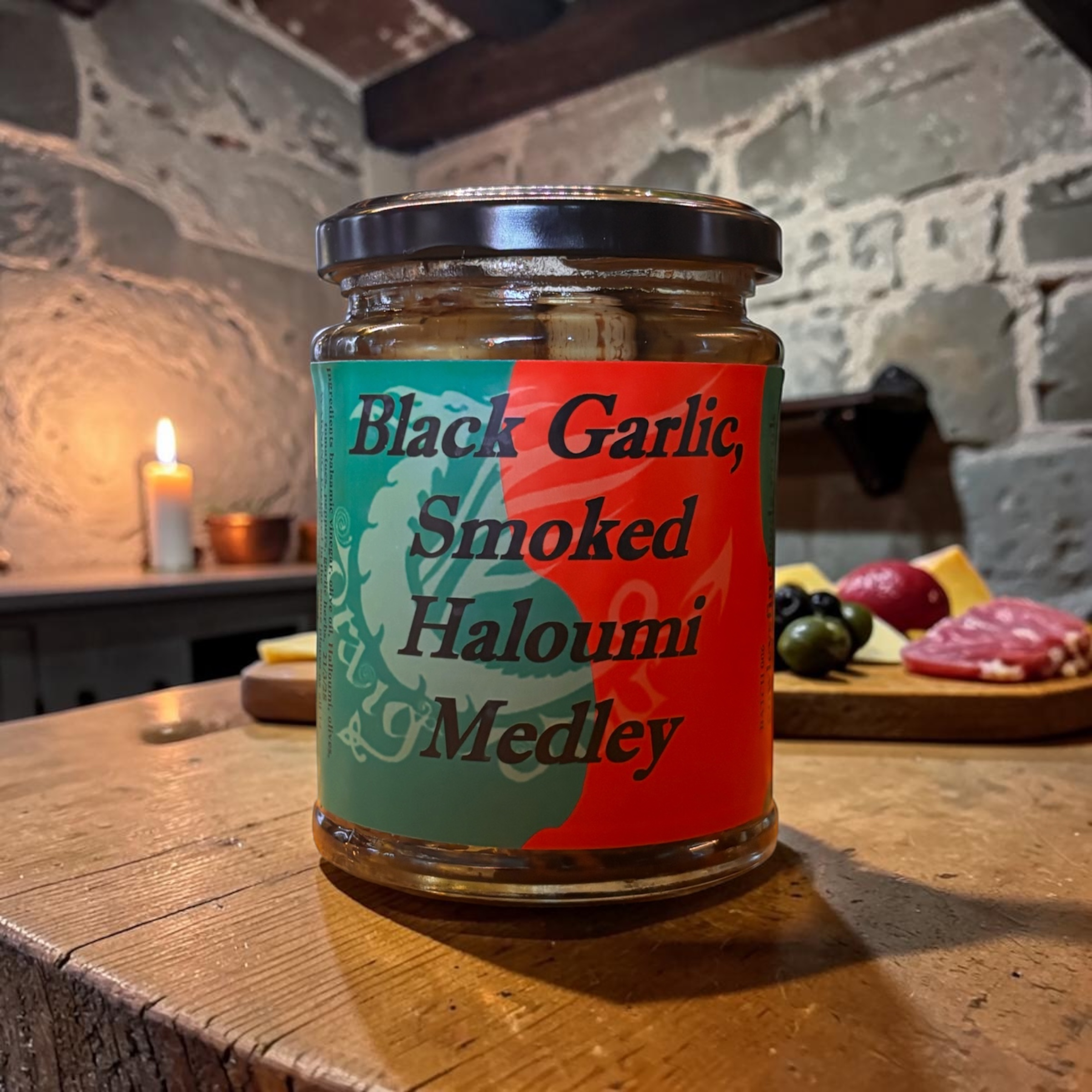 black garlic and smoked halloumi medley